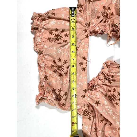 Zara XS Womens Embroidered Cropped Top  Puff Sleeve Floral Coral Peach  - Picture 13 of 15